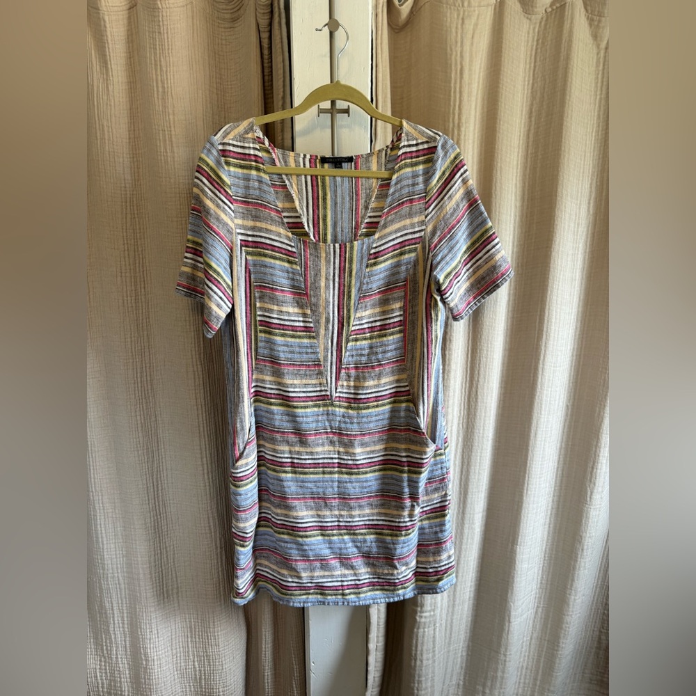 For Cynthia Linen Blend Striped Dress- Largea